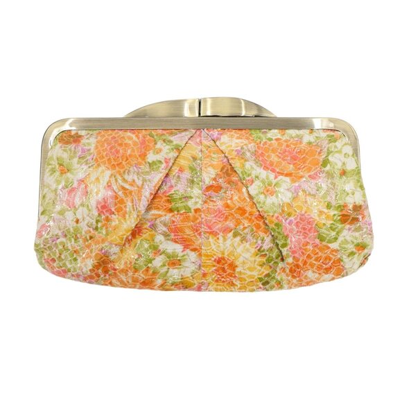 New HOBO International Chain Straps Snake Embossed Pleated Floral Clutch Bag - Picture 7 of 7
